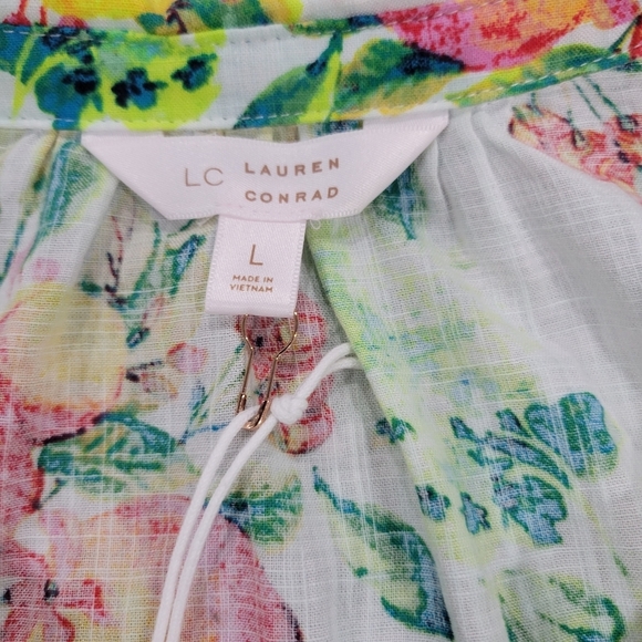 Lauren Conrad Tropical Fruit Button-Front Puff-Sleeve Top Size L - Picture 5 of 11